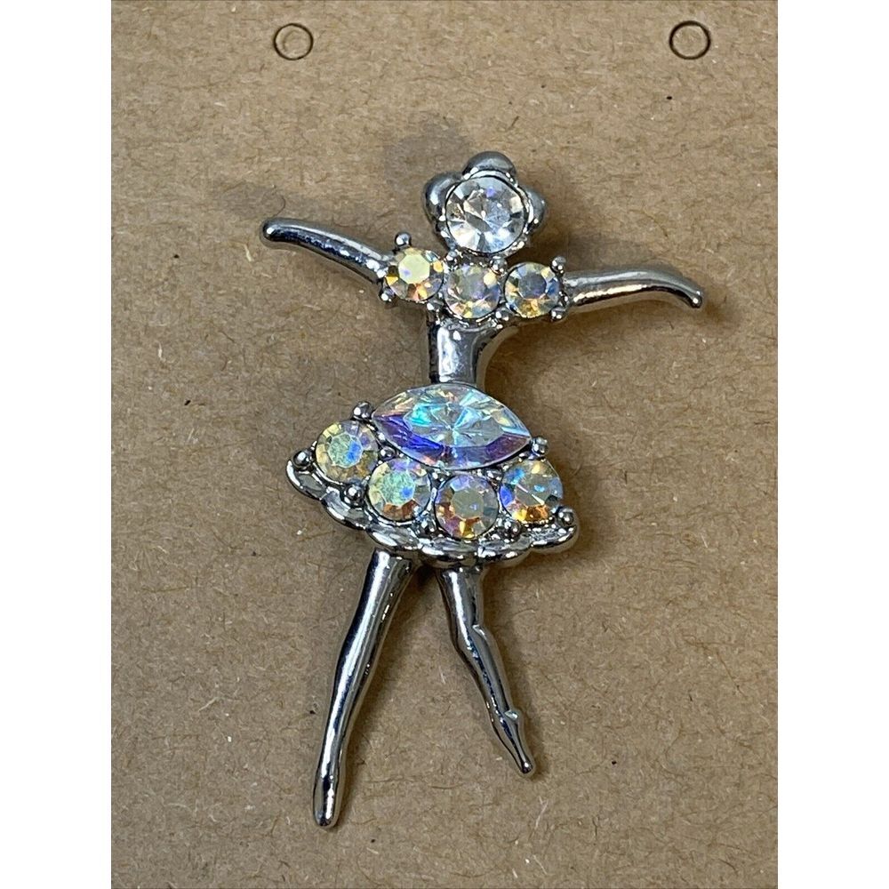 Dance Ballerina‎ Pendant Silver Tone Crystals NWOT